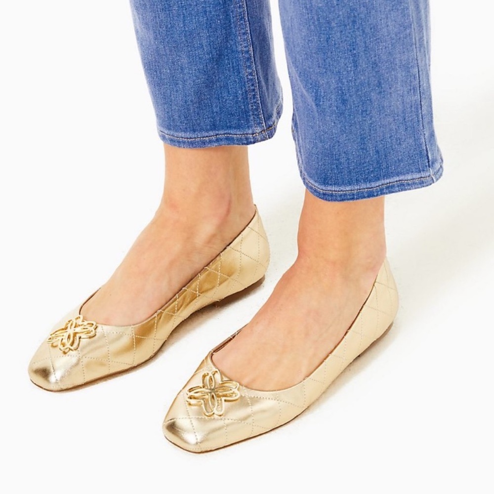 Lilly Pulitzer Gold Quilted Flats - Picture 3 of 7